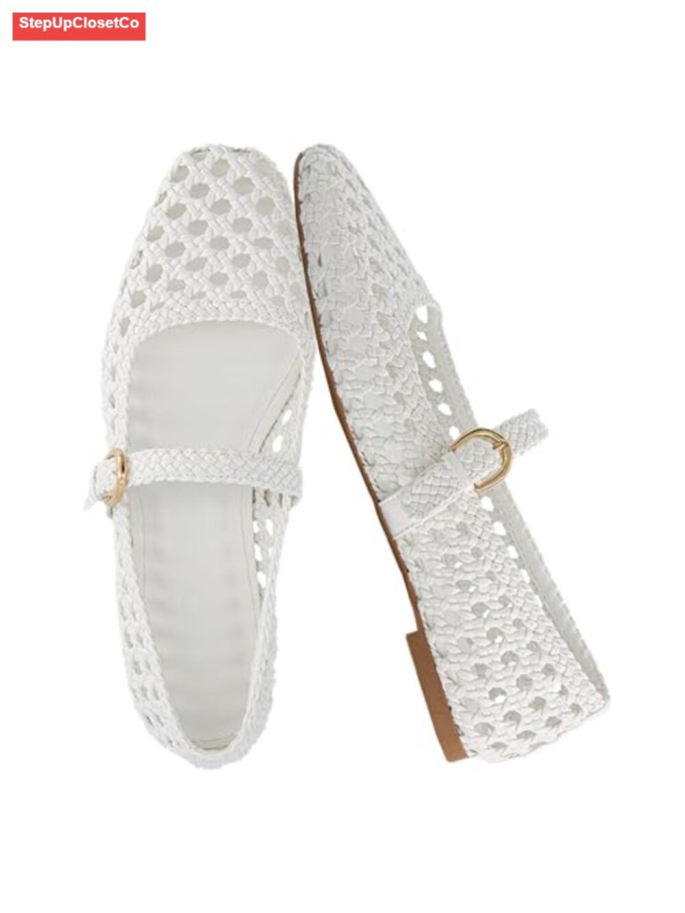 Hand Woven Mary Jane Flats Braided Buckle Memory Foam Dressy Ballet Shoes